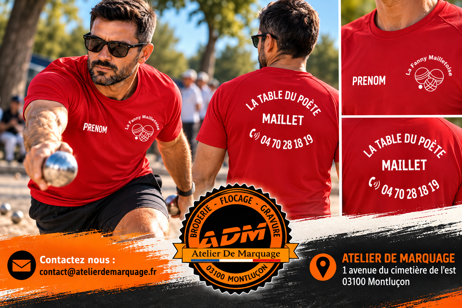 Présentation de t-shirts rouges personnalisés pour La Fanny Mailletoise, club de pétanque